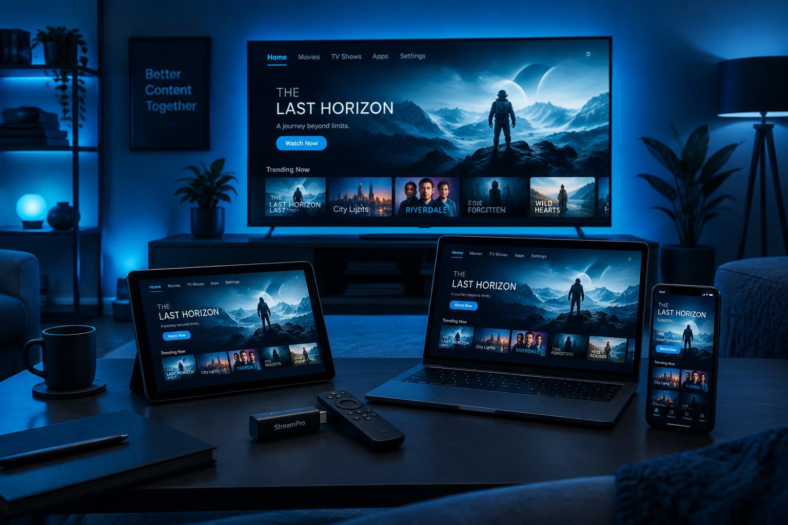 FLEX TV on a smart TV, laptop, tablet and phone